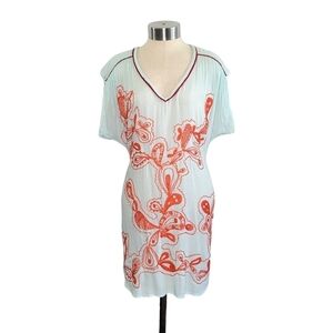 Poupette St Barth Embroidered V-Neck Cover-Up Dress Size 1 (Small) Blue & Orange